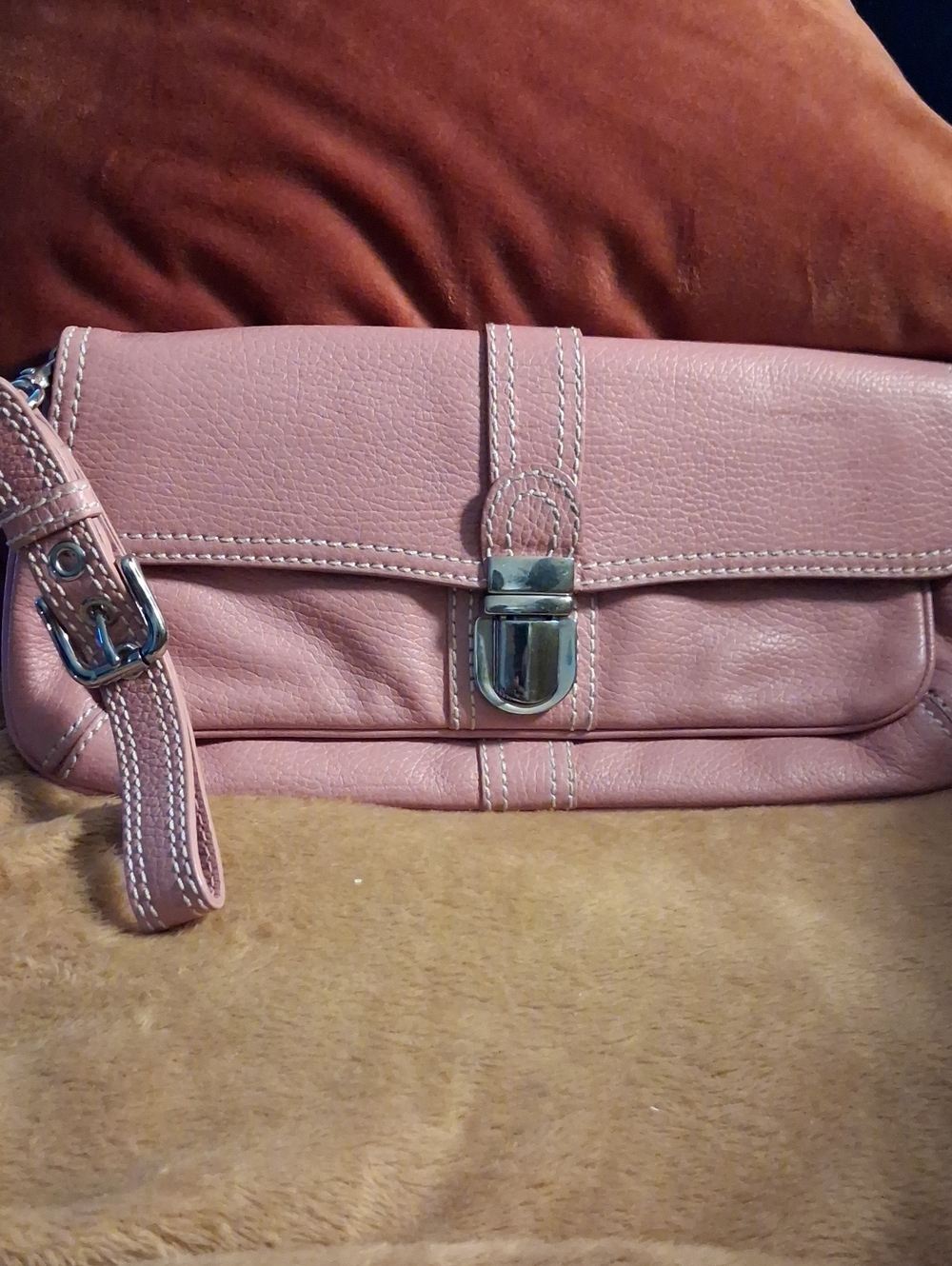 Isabella Fiore Dusty Pink Leather Clutch with Silver Turn-Lock